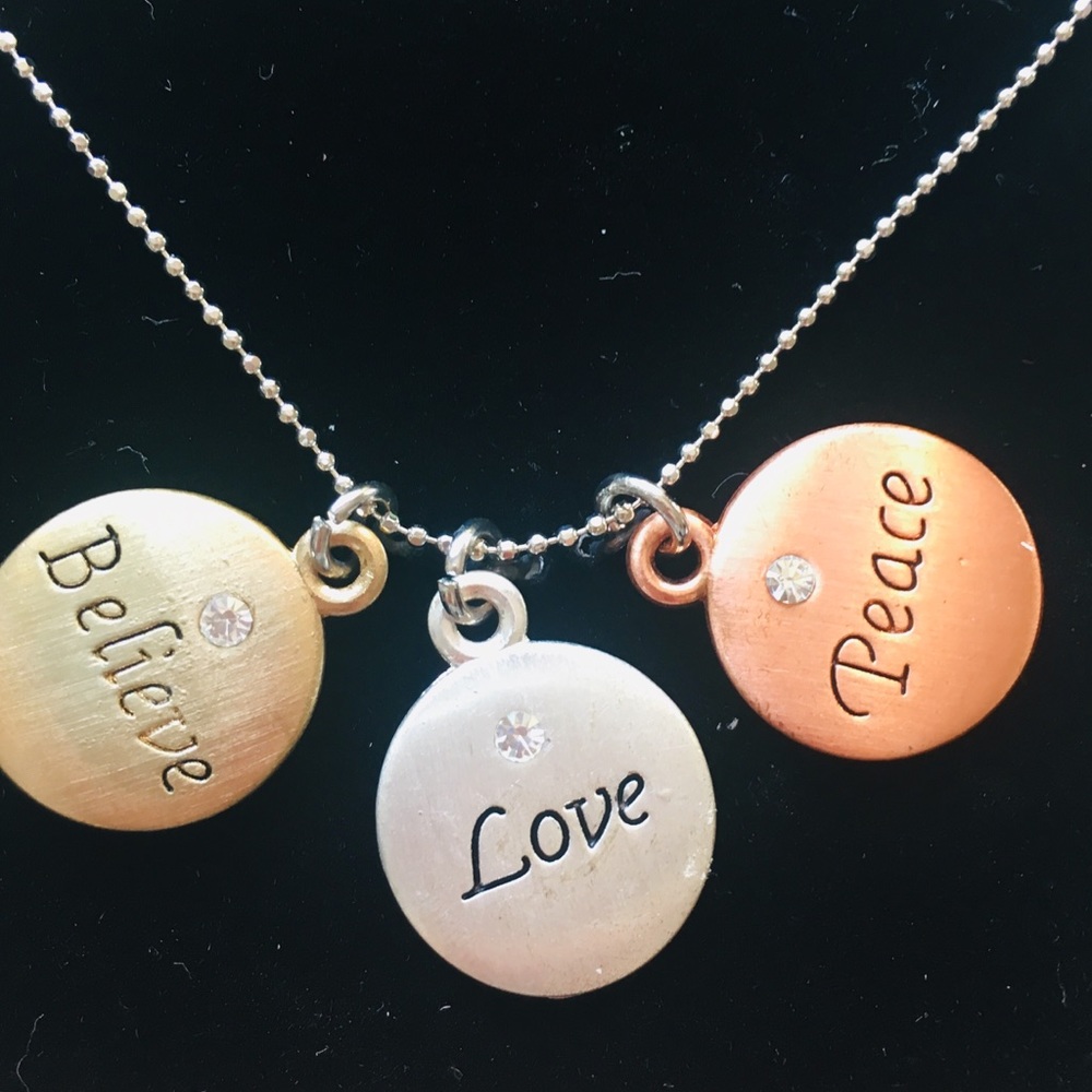 NEW Tri-color Believe Love Peace necklace in box
